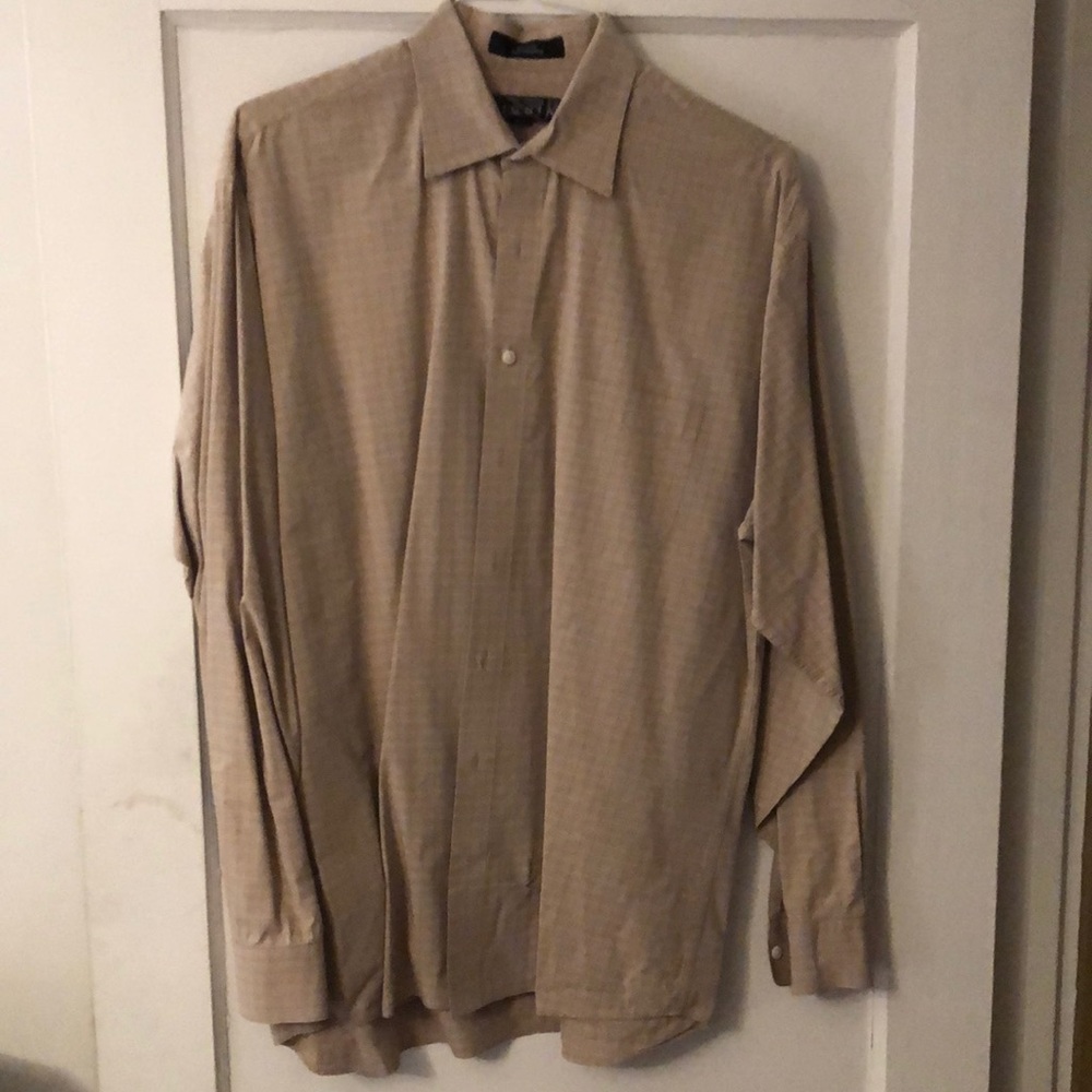 Dress Shirt: Signia, 16 1/2, 37, Tan, Cotton
